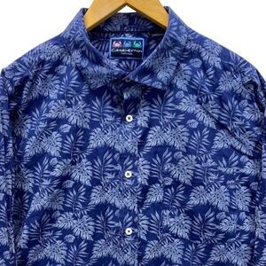 Charleston Threads Mens XXL Blue Tropical Leaf Print Cotton Button Down Shirt